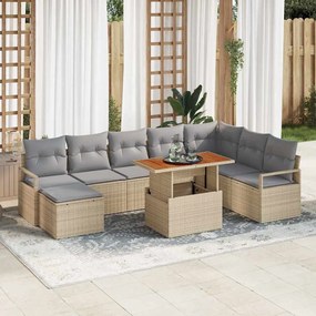 vidaXL Σετ Καναπέ Κήπου με μαξιλάρι 9 pcs Μπεζ, Γκρι