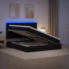 vidaXL LED Κρεβάτι αποθήκευσης με στρώμα Μαύρο 180 x 200 cm Ύφασμα