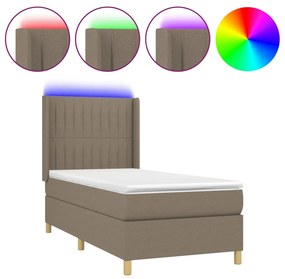 VidaXL Κρεβάτι Boxspring με Στρώμα & LED Taupe 90x200 εκ. Υφασμάτινο