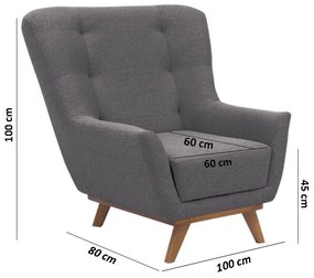 Πολυθρόνα Royal Fylliana Ύφασμα Γκρί 100x80x100 εκ. 100x80x100 εκ.