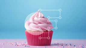 Intra Συλλεκτικό Ξύλινο Παζλ Plywood  4mm - Ροζ Cupcake με Λευκό Πάγωμα και Πασπαλίζει σε Μπλε Επιφάνεια Σε Ξύλινο Κουτί - Διαστάσεις: 10x10 cm – 25 κομμάτια