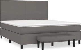 vidaXL Κρεβάτι Boxspring με Στρώμα Γκρι 180x200 εκ. Συνθετικό Δέρμα