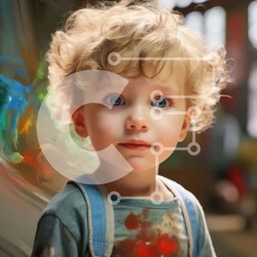 Intra Συλλεκτικό Ξύλινο Παζλ Plywood 4mm - Νεαρό αγόρι με φόρμες με αφηρημένη ζωγραφική Σε Ξύλινο Κουτί - Διαστάσεις Puzzle: 10x10 cm – 25 κομμάτια