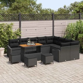 vidaXL Σετ Καναπέ Κήπου με μαξιλάρι 13 pcs Μαύρο Πολυ ράταν