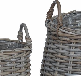 vidaXL Καλάθι Φυτών με αποθήκευση 2 pcs Γκρι Ράτταν Λατσάκ