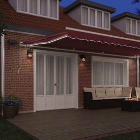 vidaXL Τέντα Πτυσσόμενη Χειροκίνητη με LED Μπορντό 600x300 εκ.