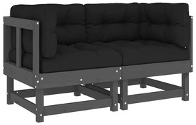 vidaXL Καναπέδες Γωνιακοί με Μαξιλάρια 2 τεμ. Γκρι Μασίφ Ξύλο Πεύκου