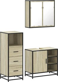 vidaXL Σετ Επίπλων Μπάνιου 3 Τεμαχίων Sonoma Δρυς Επεξεργασμένο Ξύλο