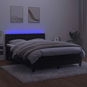 vidaXL Κρεβάτι Boxspring με Στρώμα &amp; LED Μαύρο 140x190 εκ. Βελούδινο