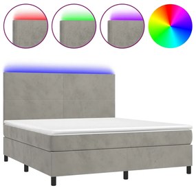 Κρεβάτι Boxspring με Στρώμα &amp; LED Αν.Γκρι 180x200 εκ. Βελούδινο - Γκρι