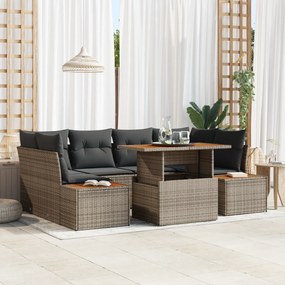 vidaXL Σετ Κήπου 7 Τεμαχίων  με Μαξιλάρια Γκρι Πολυ Ρατάν Ακακία