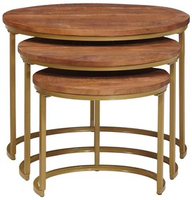 vidaXL Τραπεζάκια Καφέ Στερεών 3 pcs Μασίφ ξύλο μάνγκο και χάλυβας