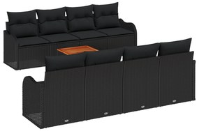 vidaXL Σετ 9 Τεμαχίων Καναπέ Κήπου με Μαξιλάρια Μαύρο Πολυ Ρατάν Ακακία