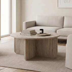 Τραπεζάκι σαλονιού Hillary Megapap χρώμα travertine Ø80x38εκ.