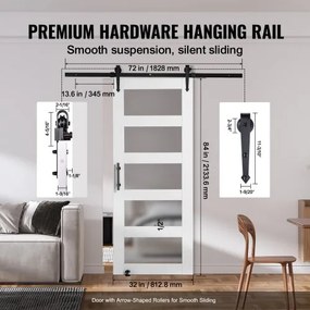 VEVOR Barn Door and Hardware Kit 30&quot; x 84&quot; Wood and Glass Sliding Barn Door Kit