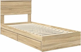 vidaXL Κρεβάτι Αποθήκης Δρύς Sonoma 90 x 190 cm Επεξεργασμένο Ξύλο