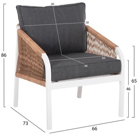 Σετ Κήπου Σαλόνι MAERLY 4 τεμ Λευκό Αλουμίνιου με Συνθετικό Σχοινί &amp; Μαξιλάρια Ανθρακί