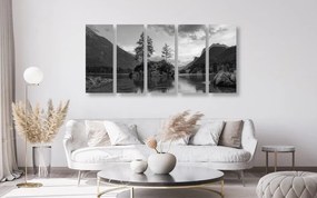 Εικόνα 5 μερών ασπρόμαυρο ορεινό τοπίο δίπλα στη λίμνη - 100x50