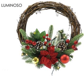 Φωτιζόμενο Χριστουγεννιάτικο Στεφάνι Με Κόκκινα Berries Φ33cm