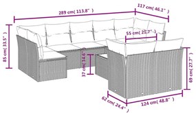 vidaXL Σαλόνι Κήπου 10 Τεμαχίων Καφέ από Συνθετικό Ρατάν με Μαξιλάρια