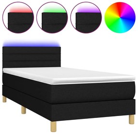 vidaXL Κρεβάτι Boxspring με Στρώμα &amp; LED Μαύρο 100x200 εκ. Υφασμάτινο