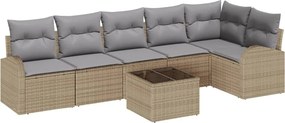 vidaXL Σετ Καναπέ Κήπου με μαξιλάρι 7 pcs Μπεζ Πολυ ράταν