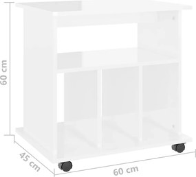 vidaXL Ντουλάπι Τροχήλατο Γυαλιστ. Λευκό 60x45x60 εκ. από Επεξ. Ξύλο