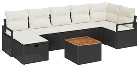 vidaXL Σετ Καναπέ Κήπου 8 Τεμαχίων με Μαξιλάρια Μαύρο Πολυ Ρατάν