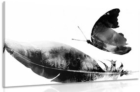 Φτερό εικόνας με πεταλούδα σε ασπρόμαυρο σχέδιο - 90x60