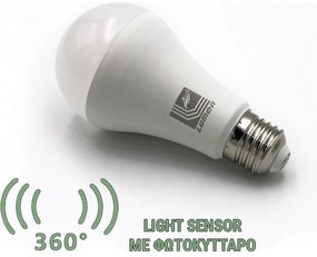 Adeleq Led Λάμπα Αχλάδι Ε27 12W Με Φωτοκύτταρο Μέρας-Νύχτας Λευκό 13-27121