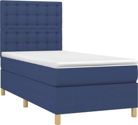 vidaXL Κρεβάτι Boxspring με Στρώμα &amp; LED Μπλε 100x200 εκ. Υφασμάτινο