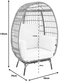 Πολυθρόνα Frox wicker rattan φυσικό-μεταλλικό φυσικό-μαύρο πόδι-μπεζ μαξιλάρι 96x76x145εκ 96x76x145 εκ.