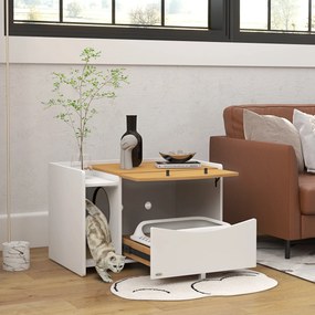 PawHut Έπιπλο Κρυψώνας για Γάτες, Συρταρωτό, Σχεδιασμός Ντουλαπιού, Δίσκος Απορριμμάτων, 78x50x51cm, Δρυς/Λευκό