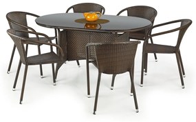 Σετ Τραπέζι και καρέκλες Houston 240, Επεξεργασμένο γυαλί, 58 kg, Πλαστικό ψάθινο, Μέταλλο | Epipla1.gr