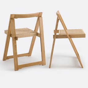 Σετ 2 πτυσσόμενες καρέκλες, δρύς και σχοινί, Donna