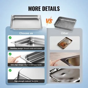 VEVOR 6 Pack Full Size Hotel Pans Steam Table Pan Stainless Steel 2.5" Deep