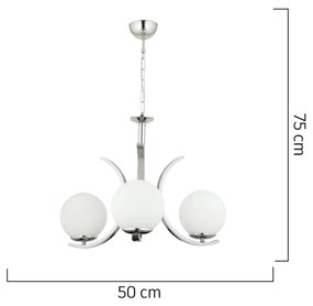 Φωτιστικό Κρεμαστό LACERTA Τρίφωτο Ασημί/Λευκό Μέταλλο/Γυαλί 50x75cm - ArteLibre