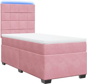 vidaXL Κρεβάτι Boxspring με Στρώμα Ροζ 90x190 εκ. Βελούδινο