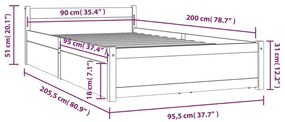 vidaXL Πλαίσιο Κρεβατιού με Συρτάρια 90 x 200 εκ.