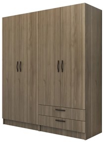 Ντουλάπα ρούχων Vivian Megapap τετράφυλλη με συρτάρια χρώμα καρυδί 160x51,8x181εκ.