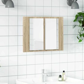 vidaXL Ντουλάπι Μπάνιου με Καθρέφτη &amp; LED Sonoma Δρυς Ακρυλικός