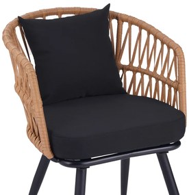 Πολυθρόνα Naoki pakoworld pe rattan -metal σε φυσική απόχρωση με μαύρα πόδια/μαξιλάρι 62x60x80εκ (1 τεμάχια)