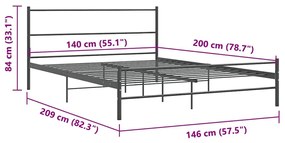 vidaXL Σκελετός Κρεβ. Χωρίς Στρώμα Γκρι 140 x 200 εκ. Μεταλλικό