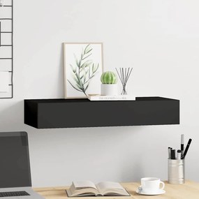 vidaXL Ράφι Επιτοίχιο με Συρτάρι Μαύρο 60 x 23,5 x 10 εκ. από MDF