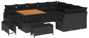 vidaXL Σετ Καναπέ Κήπου με μαξιλάρι 12 pcs Μαύρο 100 x 100 x 71 cm
