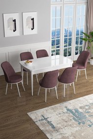 Extendable Dining Table &amp; Chairs Set (7 Pieces) Han - White, Dusty Rose White
Dusty Rose