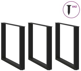 vidaXL Πόδια Τραπεζαρίας σε Σχήμα U 3 τεμ. Μαύρο 80x(72-73) εκ. Ατσάλι