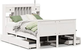 vidaXL Κρεβάτι Βιβλιοθήκη Χωρίς Στρώμα Λευκό 135x190 εκ Μασίφ Πεύκο