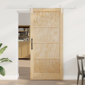 vidaXL Συρόμενη Πόρτα  με Σετ Υλικών 93x202 εκ. Συμπαγής Ξύλο Πεύκος
