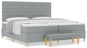 vidaXL Κρεβάτι με Στρώμα & Παγκάκι Ανοιχτό Γκρι 200x200 εκ Υφασμάτινο